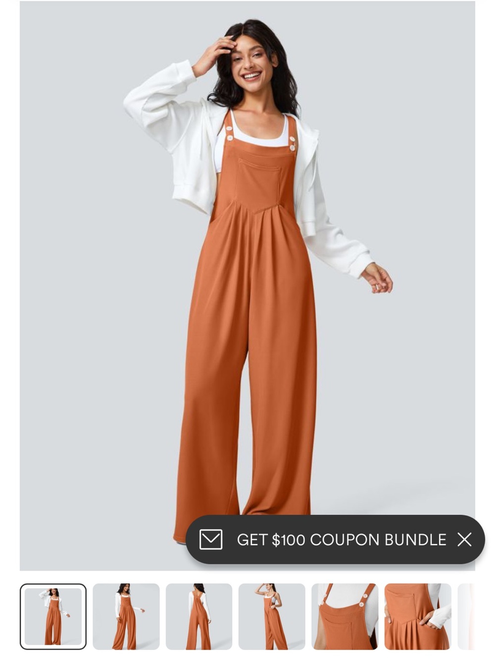 HALARA Rust Wide-Leg Overall Jumpsuit